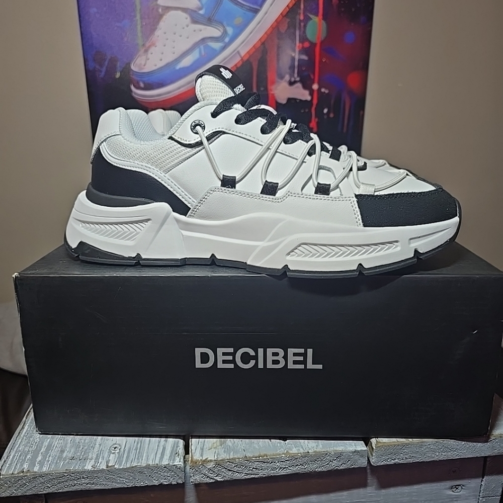 DECIBEL Black and White Men's Sneakers